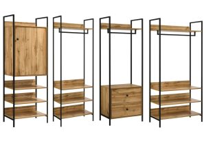 Zahra 4 Piece Bedroom Furniture Set Open Wardrobes in Ash Oak