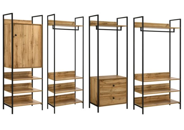 Zahra 4 Piece Bedroom Furniture Set Open Wardrobes in Ash Oak