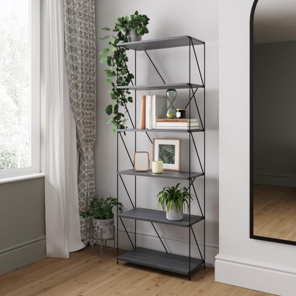 Leyo Living 6 Tier Bookcase Storage Unit in Grey