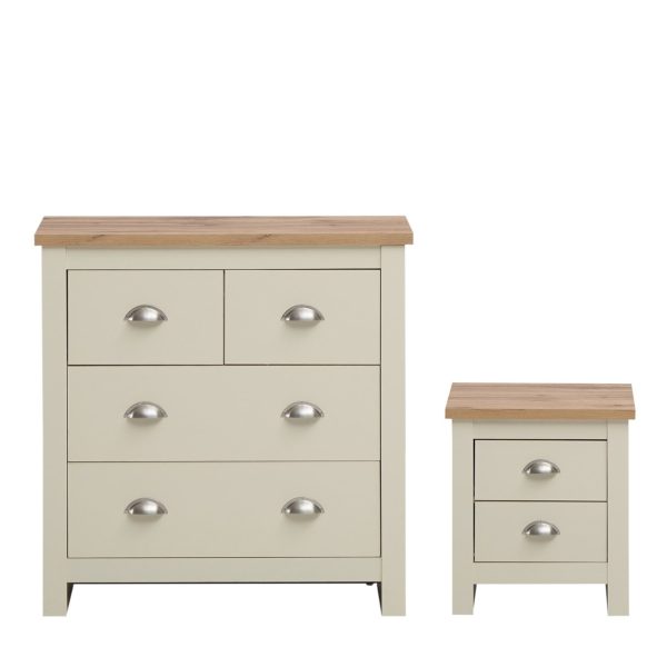 Lisbon 2 Piece Set (2+2 Chest, 2 Drw Bedside) Cream and Oak