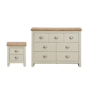 Lisbon 2 Piece Set (3+4 Chest, 2 Drw Bedside) Cream and Oak