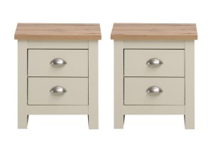 Lisbon 2 Drawer Bedside Set in Cream and Oak