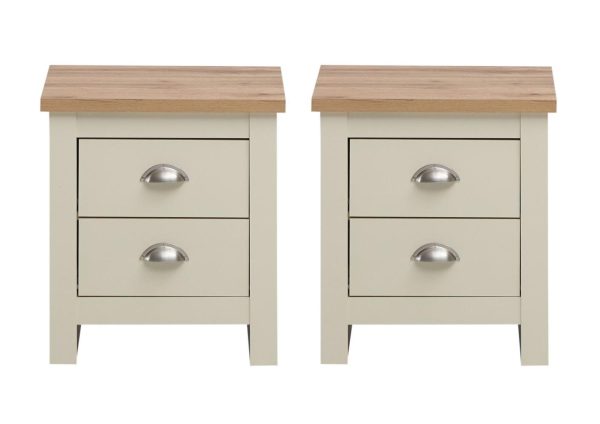 Lisbon 2 Drawer Bedside Set in Cream and Oak