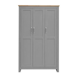 Lisbon 3 Door Wardrobe in Light Grey and Oak