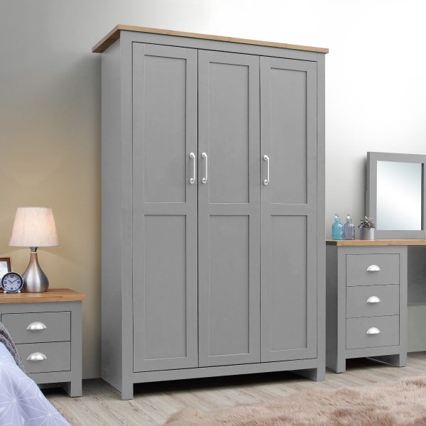 Lisbon 3 Door Wardrobe in Light Grey and Oak - Image 6