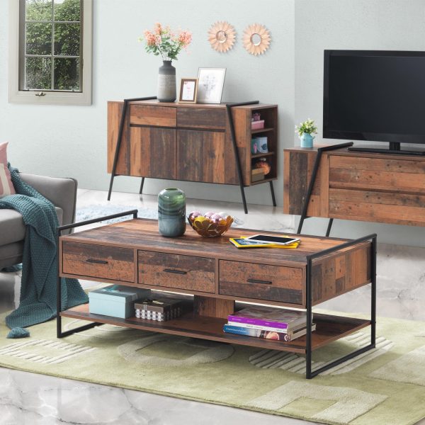 Abbey Coffee Table with 3 Drawers in Rustic Oak