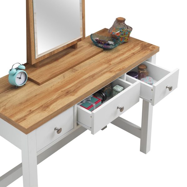 Astbury Dressing Table with 3 Drawers in White and Oak - Image 10