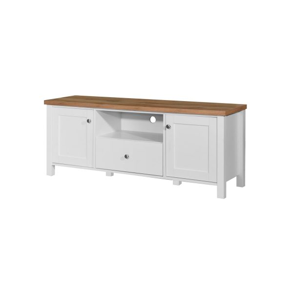 Astbury TV Cabinet with 2 Doors 1 Drawer in White and Oak - Image 2