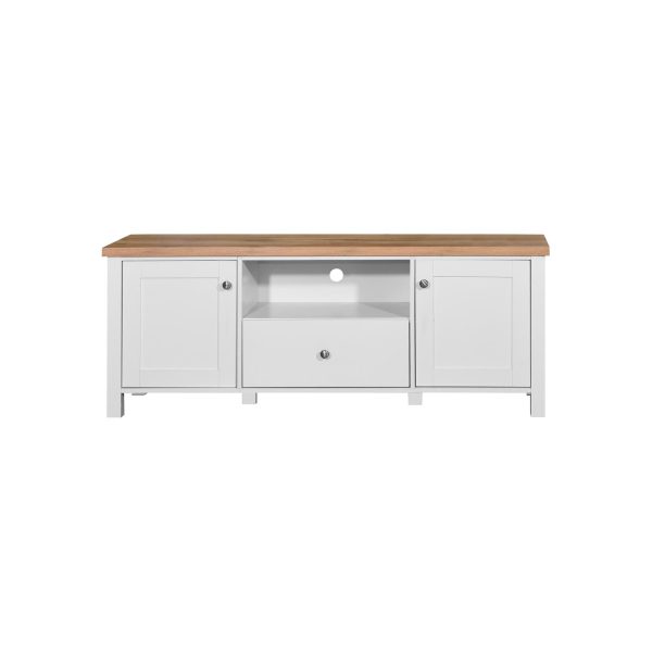 Astbury TV Cabinet with 2 Doors 1 Drawer in White and Oak - Image 4