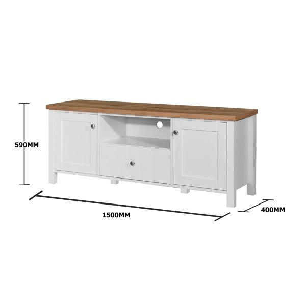 Astbury TV Cabinet with 2 Doors 1 Drawer in White and Oak - Image 5