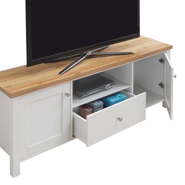 Astbury TV Cabinet with 2 Doors 1 Drawer in White and Oak - Image 8