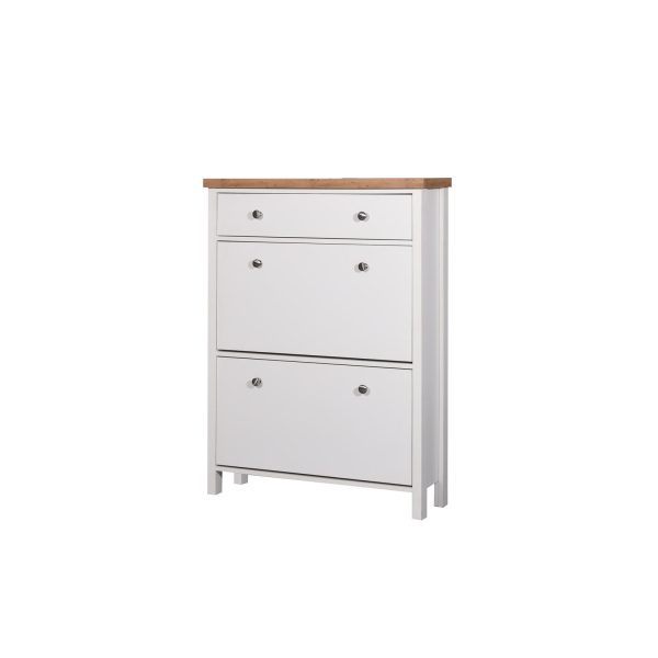 Astbury  3 Tier Shoe Cabinet in White and Oak - Image 2