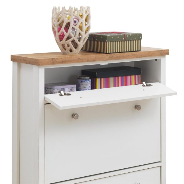 Astbury  3 Tier Shoe Cabinet in White and Oak - Image 6