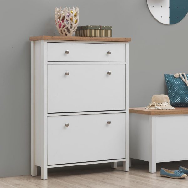 Astbury  3 Tier Shoe Cabinet in White and Oak