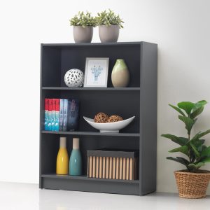 Essentials Low Wide Bookcase in Dark Grey