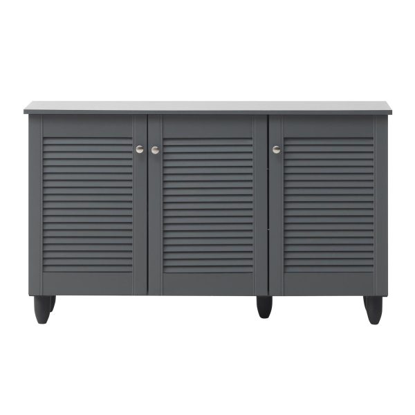 Essentials 3 Door Shoe Cabinet in Dark Grey - Image 2