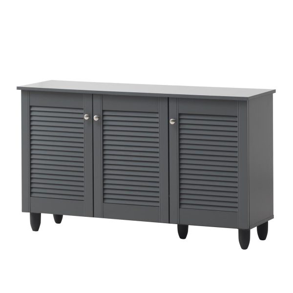 Essentials 3 Door Shoe Cabinet in Dark Grey - Image 3