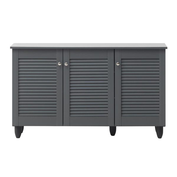 Essentials 3 Door Shoe Cabinet in Dark Grey - Image 4