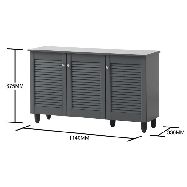 Essentials 3 Door Shoe Cabinet in Dark Grey - Image 6