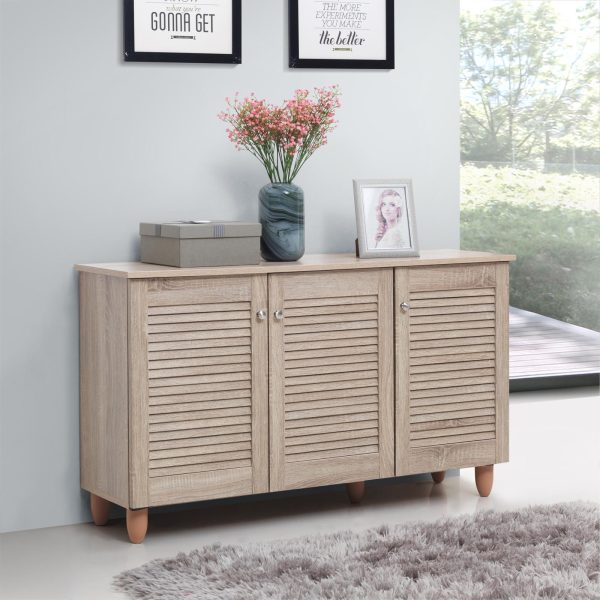 Essentials 3 Door Shoe Cabinet in Oak