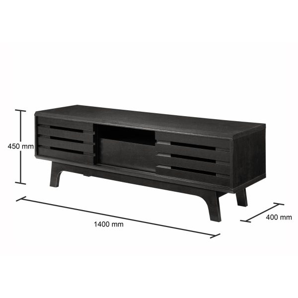 Essentials TV Cabinet with Sliding Doors in Wenge Dark Oak - Image 2