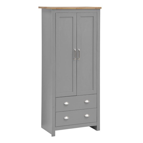 Lisbon 2 Door Wardrobe 2 Drawers in Light Grey and Oak - Image 3