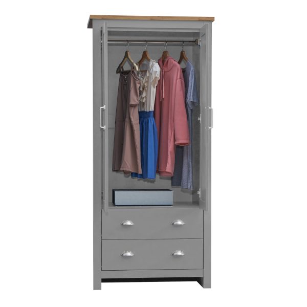 Lisbon 2 Door Wardrobe 2 Drawers in Light Grey and Oak - Image 2