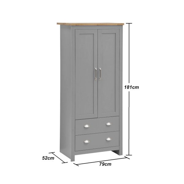 Lisbon 2 Door Wardrobe 2 Drawers in Light Grey and Oak - Image 4