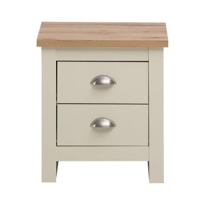 Lisbon Nightstand with 2 Drawers in Cream and cascading Oak