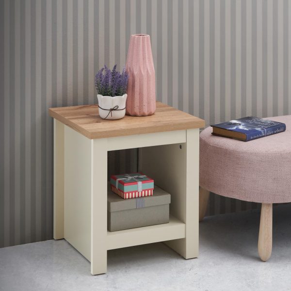 Lisbon Lamp Side Table in Cream and Oak