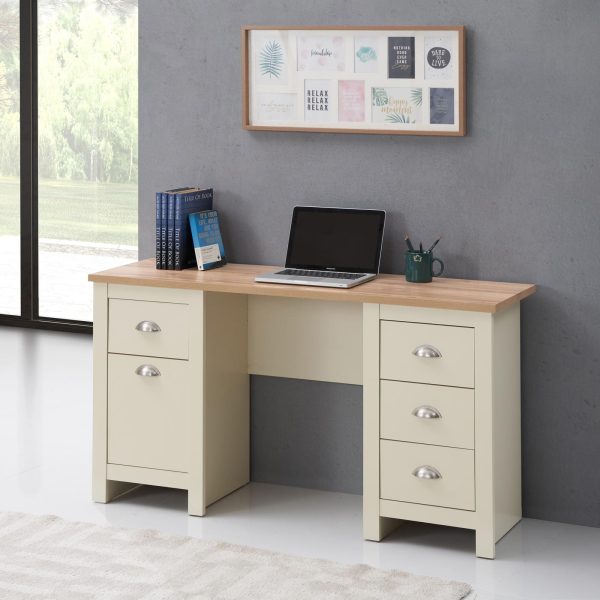 Lisbon 5 Drawer Desk in Oak and Cream - Image 3