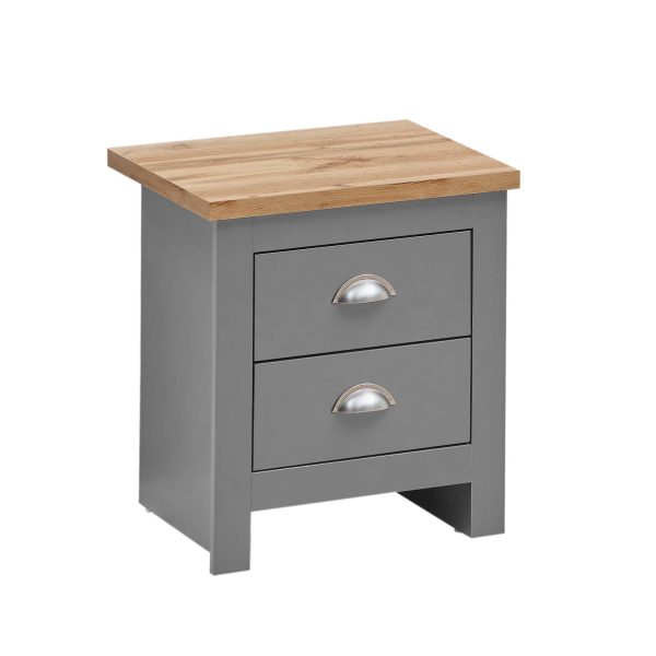 Lisbon Nightstand with 2 Drawers in Light Grey and Oak - Image 9