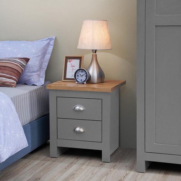 Lisbon Nightstand with 2 Drawers in Light Grey and Oak - Image 2