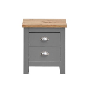 Lisbon Nightstand with 2 Drawers in Light Grey and Oak