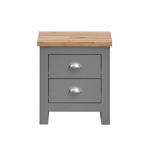 Lisbon Nightstand with 2 Drawers in Light Grey and Oak