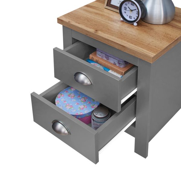 Lisbon Nightstand with 2 Drawers in Light Grey and Oak - Image 3