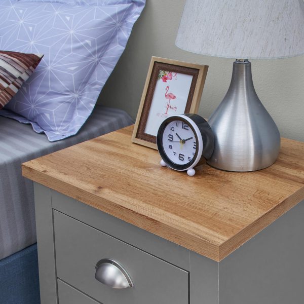 Lisbon Nightstand with 2 Drawers in Light Grey and Oak - Image 4