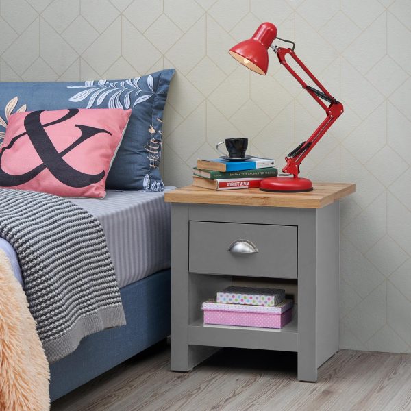 Lisbon Nightstand with 1 Drawer in Light Grey and Oak - Image 2