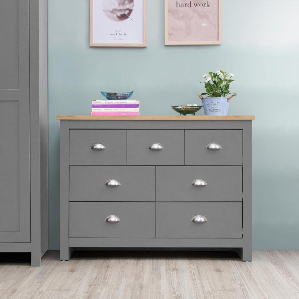 Lisbon Chest of 7 Drawers in Grey and Oak - Image 2