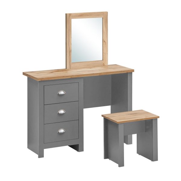 Lisbon Dressing Table 3 Drawer Set in Grey and Oak - Image 7