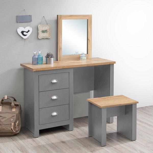 Lisbon Dressing Table 3 Drawer Set in Grey and Oak - Image 4