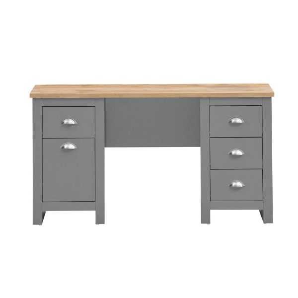 Lisbon 5 Drawer Desk in Grey and Oak