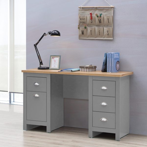 Lisbon 5 Drawer Desk in Grey and Oak - Image 2