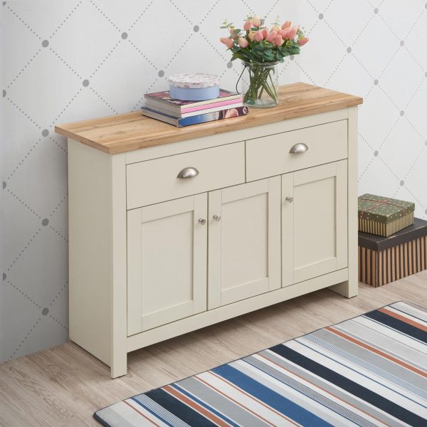 Lisbon Sideboard with 3 Doors 2 Drawers in Cream and Oak - Image 3