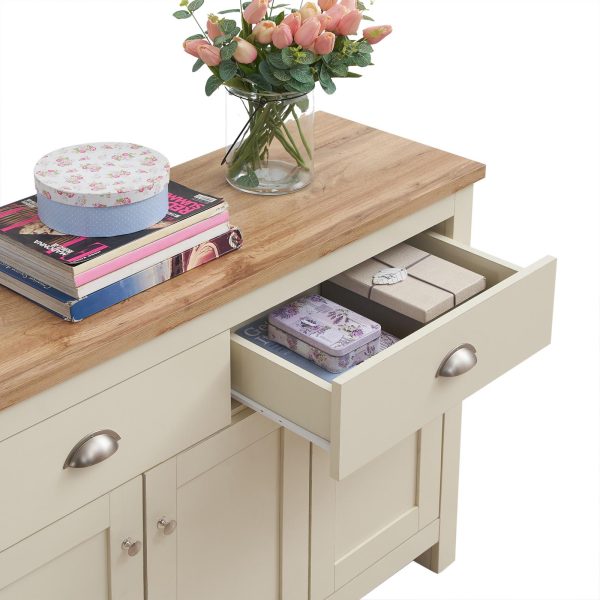 Lisbon Sideboard with 3 Doors 2 Drawers in Cream and Oak - Image 4