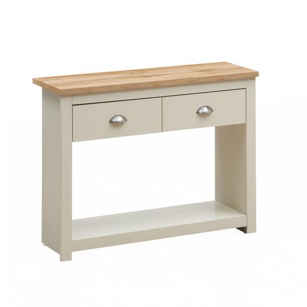 Lisbon 2 Drawer Console Table in Cream and Oak - Image 3