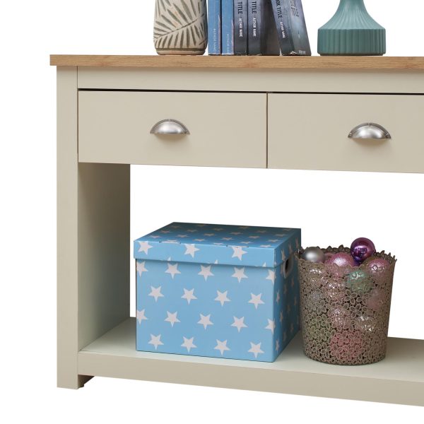 Lisbon 2 Drawer Console Table in Cream and Oak - Image 5