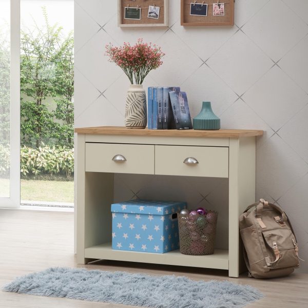 Lisbon 2 Drawer Console Table in Cream and Oak