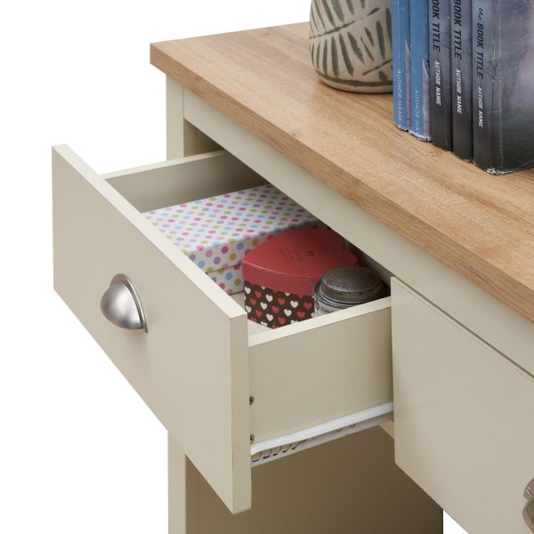 Lisbon 2 Drawer Console Table in Cream and Oak - Image 6