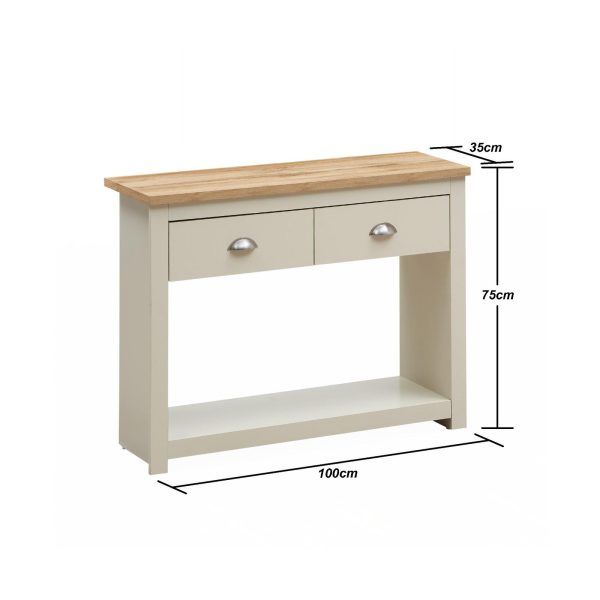 Lisbon 2 Drawer Console Table in Cream and Oak - Image 4